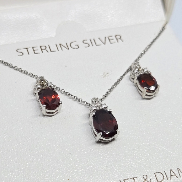 Victoria Townsend Garnet Diamond 925 Sterling Silver Earrings & Necklace Set NEW - Picture 2 of 4